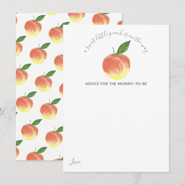 Sweet Little Peach Baby Shower Advice Card (Front/Back)