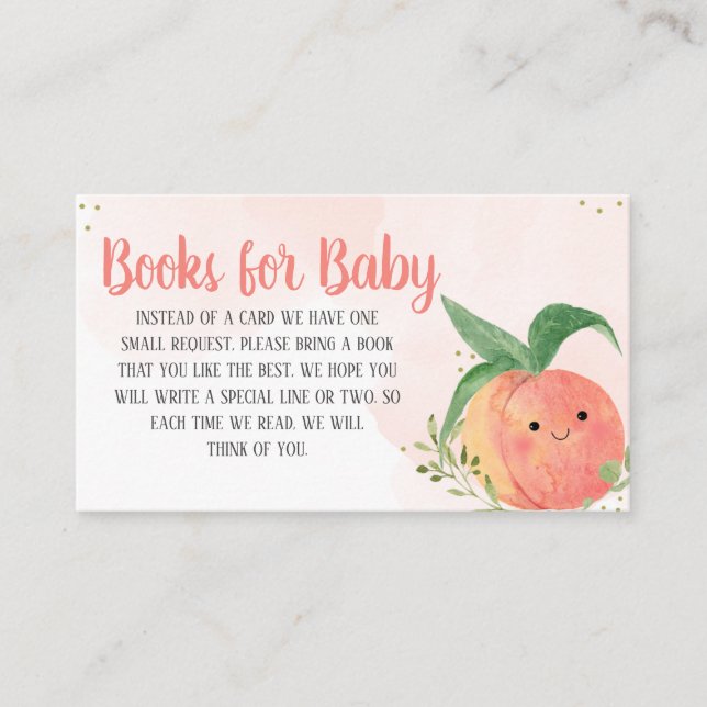 Sweet Little Peach Baby Shower Books for Baby Enclosure Card (Front)