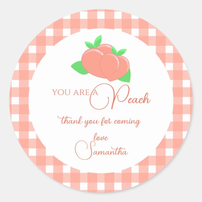 Sweet Little Peach Baby Shower  Classic Round Sticker (Front)