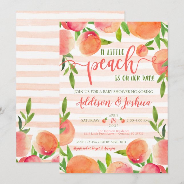 Sweet Little Peach Baby Shower Invitation (Front/Back)