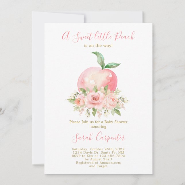 Sweet Little Peach Baby Shower Invitation (Front)