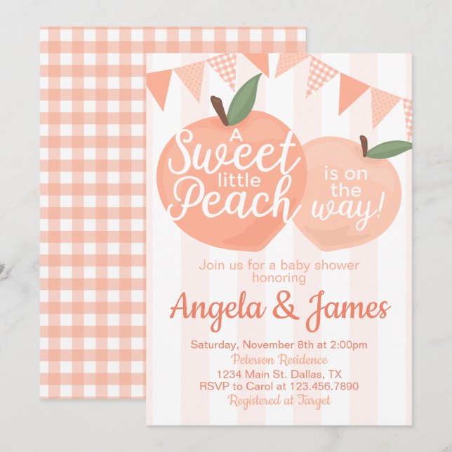 Sweet Little Peach Baby Shower Invitation Invite (Front/Back)
