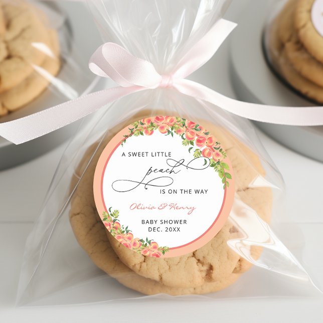 Sweet Little Peach Baby Shower Peach Fuzz Classic Round Sticker (Creator Uploaded)