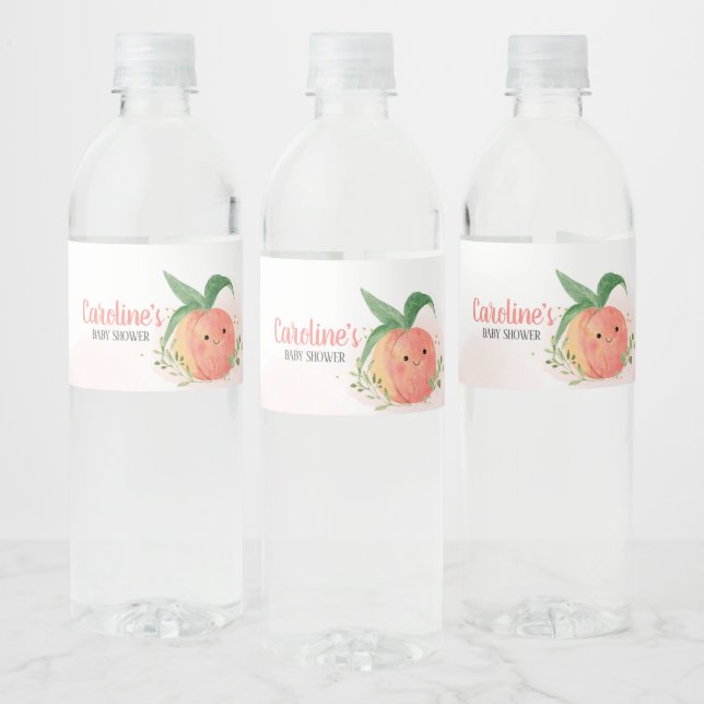 Sweet Little Peach Baby Shower Water Bottle Label (Bottles)