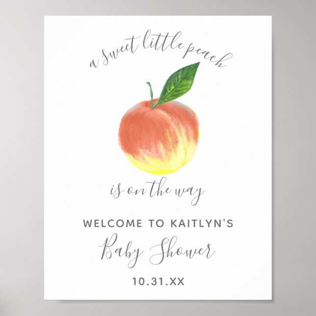 Sweet Little Peach Baby Shower Welcome Sign (Front)