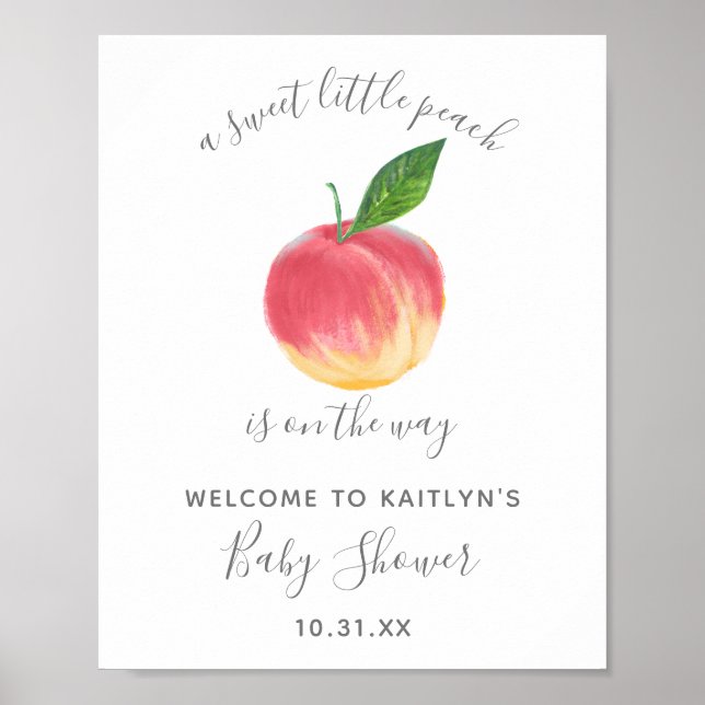 Sweet Little Peach Baby Shower Welcome Sign (Front)