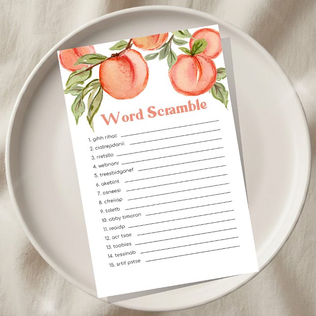 Sweet Little Peach Baby Shower Word Scramble Game (Creator Uploaded)