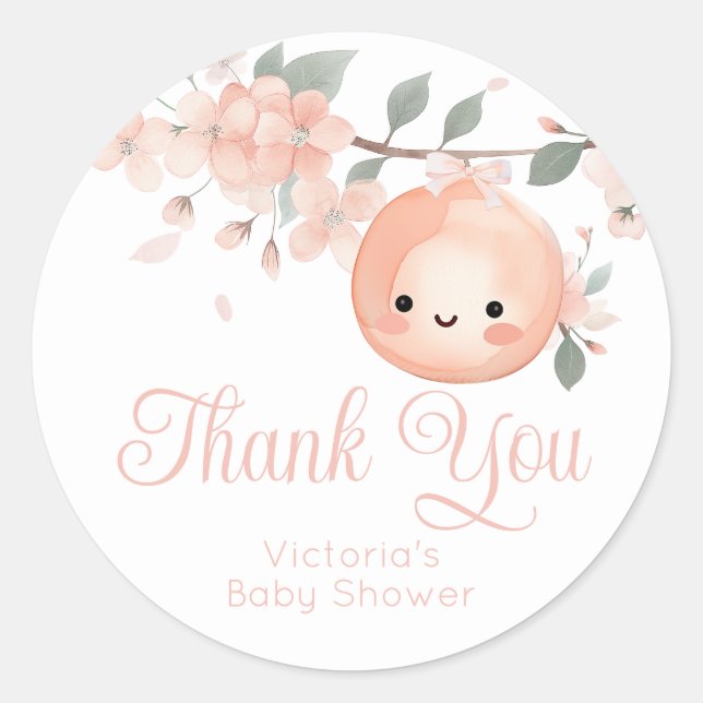 Sweet Little Peach Girl Baby Shower Classic Round Sticker (Front)