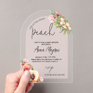 Sweet Little Peach Girls Baby Shower Arch Elegant Acrylic Invitations