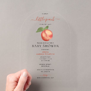 Sweet Little Peach On The Way Baby Shower Acrylic Invitations
