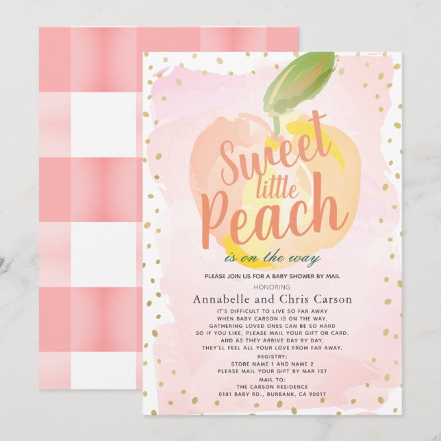 Sweet Little Peach Pink Baby Shower by Mail Invitation (Front/Back)
