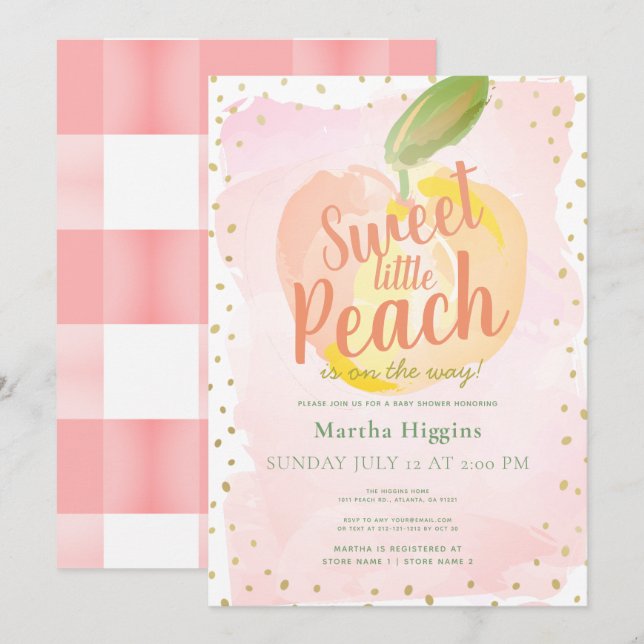 Sweet Little Peach Pink Baby Shower Invitation (Front/Back)