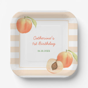 Sweet Little Peach Stripes Girl Birthday Paper Plate
