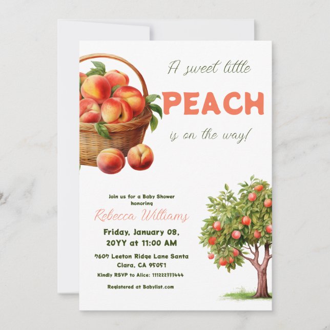 Sweet Little Peach Summer Baby Shower Invitation (Front)