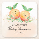 Sweet Little Peaches It's Twins Square Paper Coaster<br><div class="desc">Sweet little peaches are on the way baby shower design featuring adorable peaches set on a watercolor wash.  Visit our shop to view our sweet little peach twin design collection.</div>