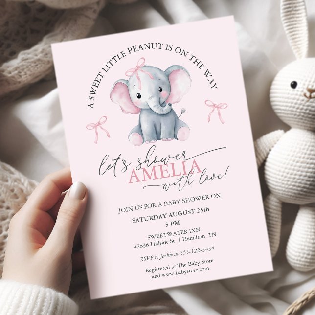 Sweet Little Peanut Elephant Baby Girl Shower Invitation (Sweet Little Peanut Elephant Baby Girl Shower Invitation)