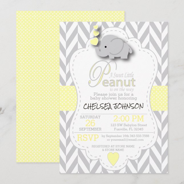 Sweet Little Peanut Elephant Baby Shower 🐘 Invitation (Front/Back)