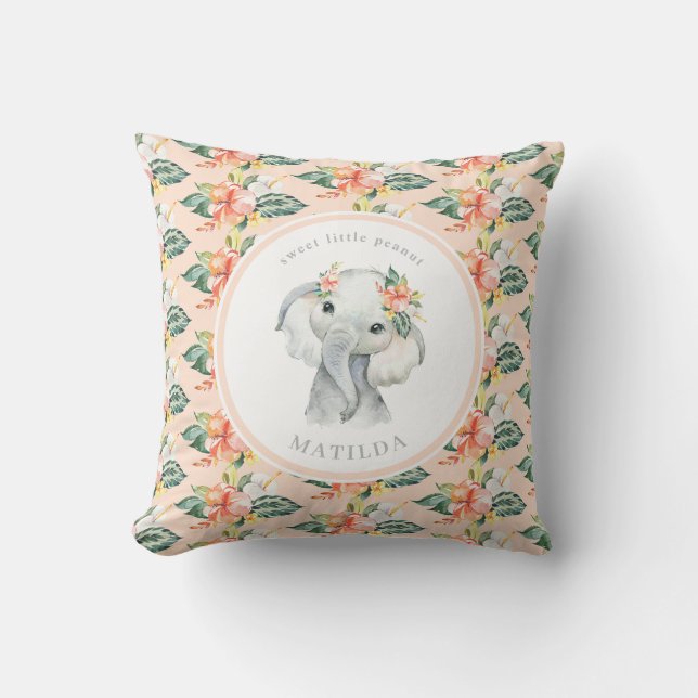 Sweet little peanut elephant floral baby throw pillow (Front)