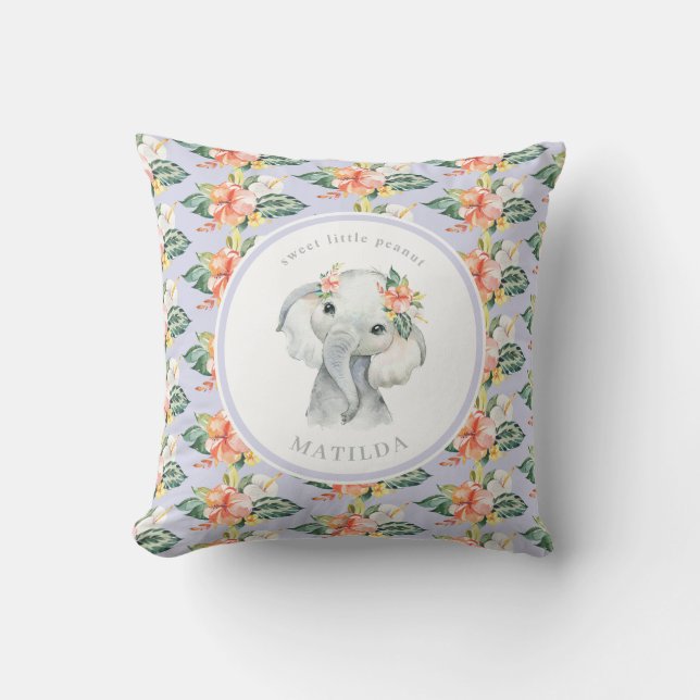 Sweet little peanut elephant floral baby throw pillow (Front)
