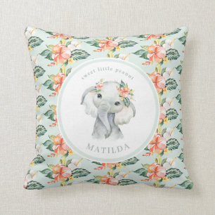 Sweet little peanut elephant floral baby throw pillow