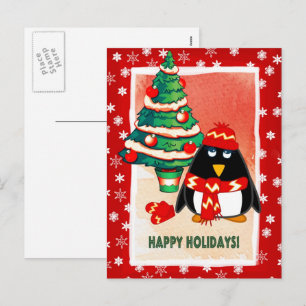 Sweet Little Penguin Christmas Holiday Postcard