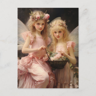 Sweet Little Pink Girl Fairies Postcard