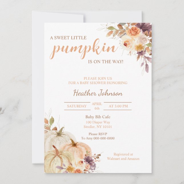Sweet Little Pumpkin Autumn Baby Shower Invitation (Front)