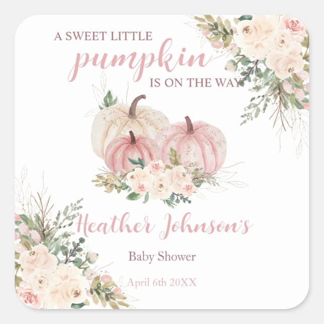 Sweet Little Pumpkin Autumn Baby Shower Square Sticker (Front)