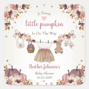 Sweet Little Pumpkin Autumn Baby Shower Square Sticker
