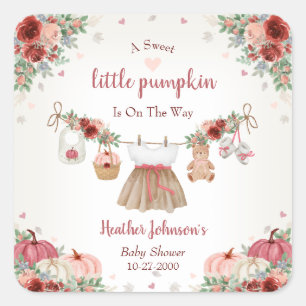 Sweet Little Pumpkin Autumn Baby Shower Square Sticker