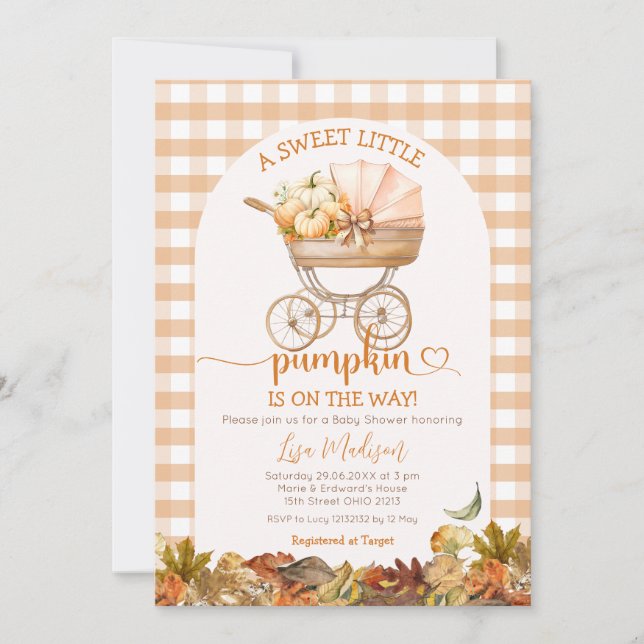 Sweet Little Pumpkin Baby Carriage Baby Shower Invitation (Front)