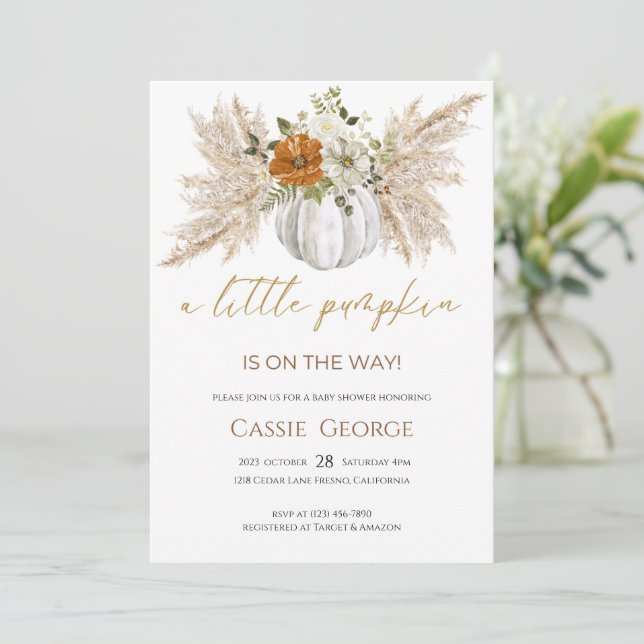 Sweet Little Pumpkin Baby Shower Invitation (Standing Front)