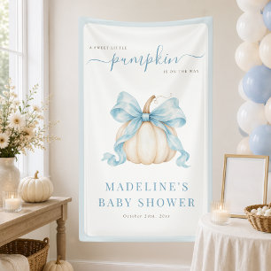 Sweet Little Pumpkin Blue Bow Baby Boy Shower Banner