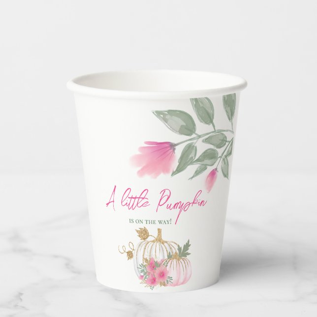 Sweet Little Pumpkin Blush Pink Gold White Floral Paper Cups (Front)