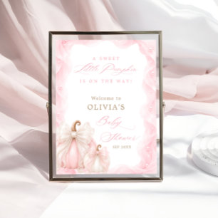 Sweet Little Pumpkin Bow Baby Shower Welcome Poster