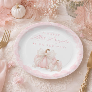 Sweet Little Pumpkin Bow Elegant Baby Shower Paper Plate