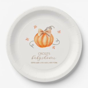 Sweet Little Pumpkin Bow Fall Baby Shower  Paper Plate