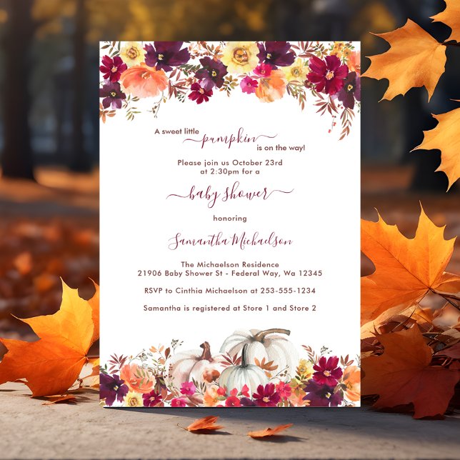 Sweet Little Pumpkin Fall Floral Baby Shower Invitation (Sweet Little Pumpkin Fall Floral Baby Shower Invitation)