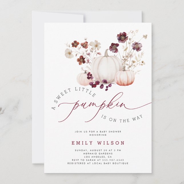 Sweet Little Pumpkin Fall Wildflower Baby Shower Invitation (Front)