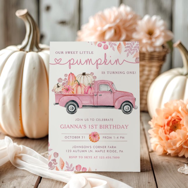 Sweet Little Pumpkin Pink Autumn Birthday Invitation (Creator Uploaded)