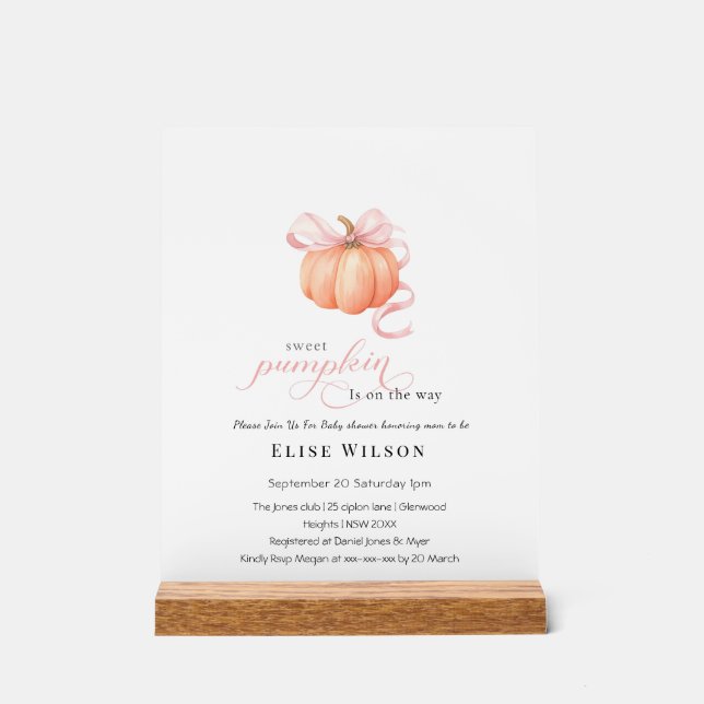 Sweet Little pumpkin pink bow is on the way Acrylic Sign (Front)