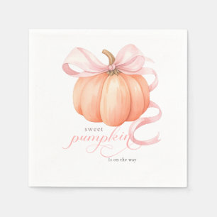 Sweet Little pumpkin pink bow is on the way Napkin