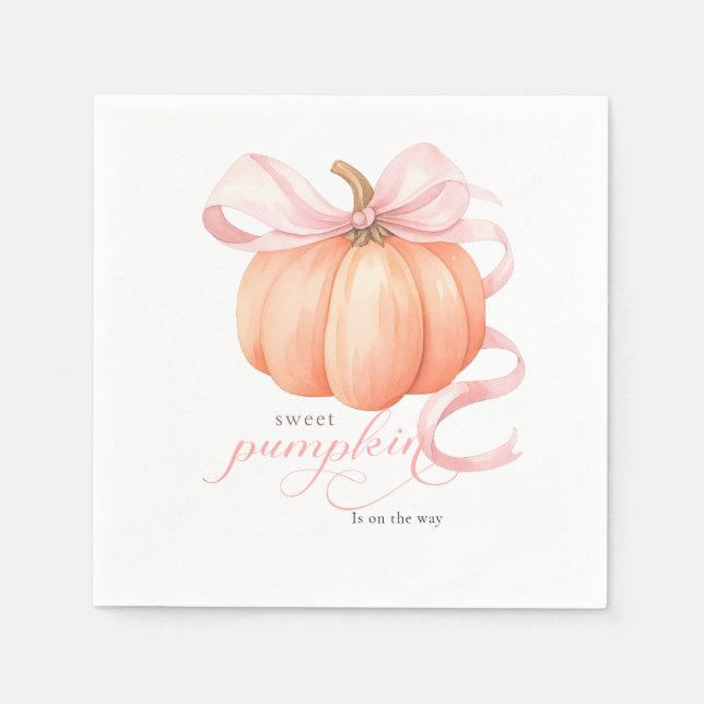 Sweet Little pumpkin pink bow is on the way Napkin (Front)