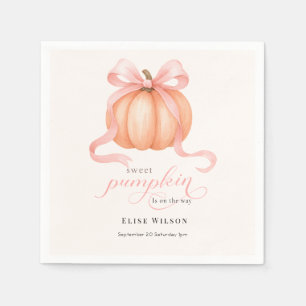 Sweet Little pumpkin pink bow is on the way Napkin
