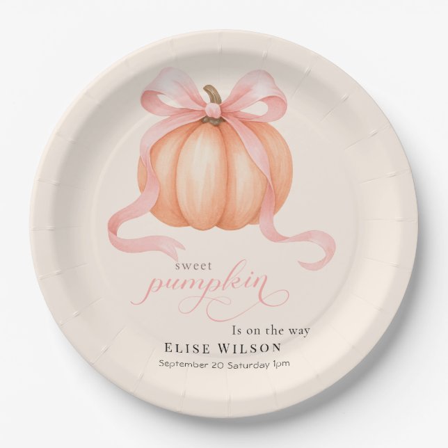 Sweet Little pumpkin pink bow is on the way Paper Plate (Front)