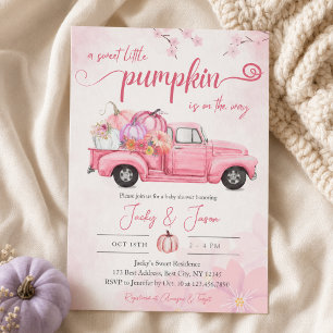 Sweet Little Pumpkin Pink Girl Baby Shower Invitation