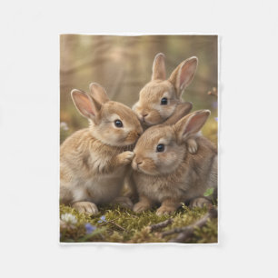 Sweet Little Rabbits In Warm Nest Fleece Blanket