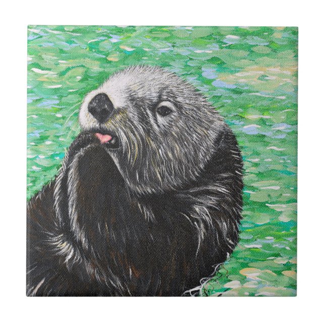 Sweet Little Sea Otter Painting Tile (Front)