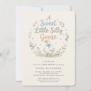 Sweet Little Silly Goose Blue Gingham Baby Shower  Invitation