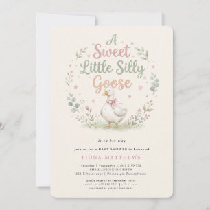 Sweet Little Silly Goose Pink Gingham Baby Shower  Invitation